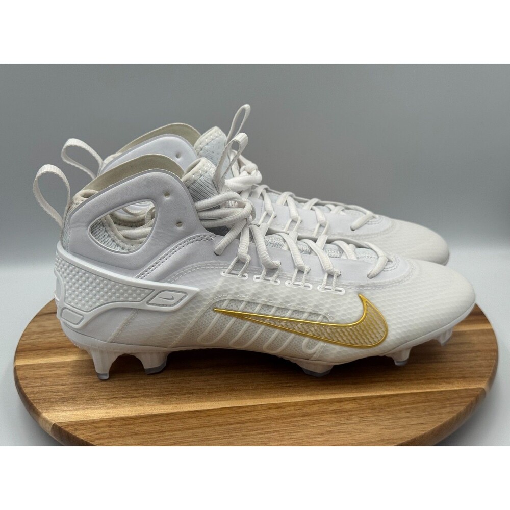 NIKE Men's White/Gold Huarache 9 Elite Mid Lacrosse Cleats